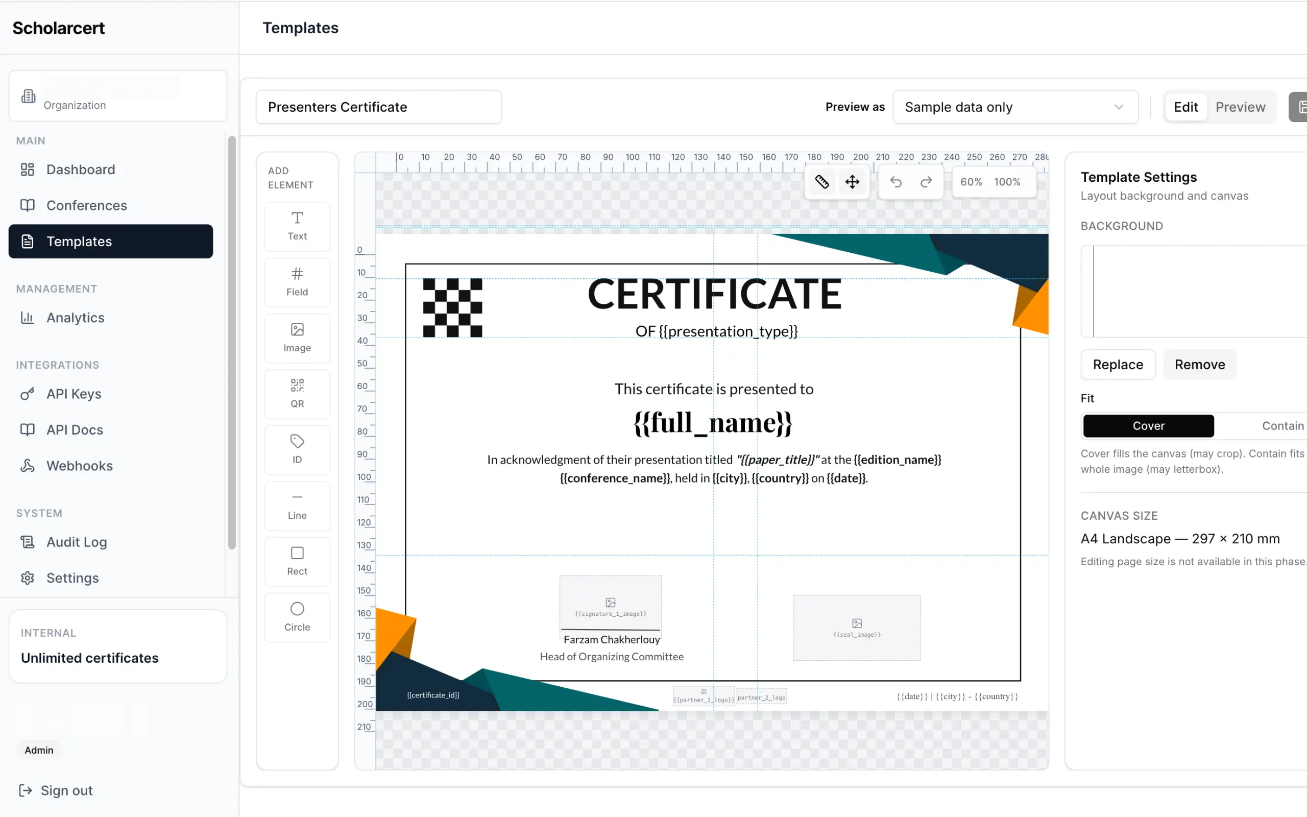 Scholarcert template builder